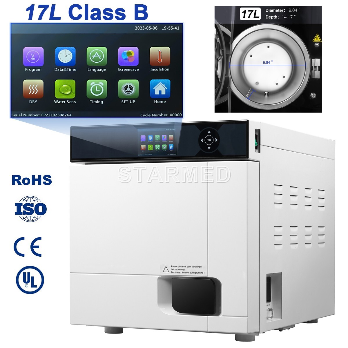 17L Dental Class B Autoclave Medical Vacuum Steam Sterilizer Built in Printer CE