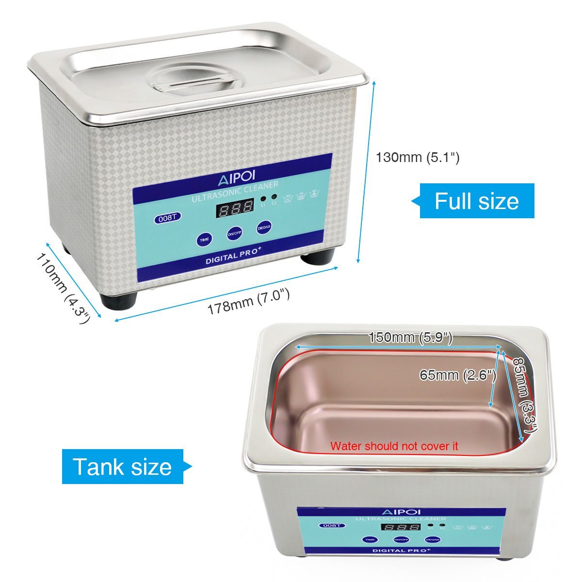 800ml 0.8L Ultrasonic Cleaner Digital Sonic Cleaning Equipment Stainless Steel