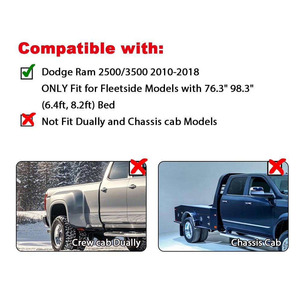 2010-2018 Ram 2500 3500 Fleetside Fender Flares Black Paintable Riveted 4PCS