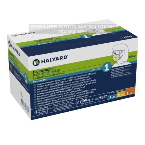 BOX of 50 LEVEL 1 Procedure Masks YELLOW Halyard *FLUIDSHIELD* 25867