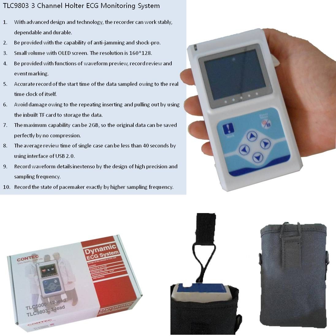3Channel ECG Holter Monitor-Heart EKG Recorder for Continuous Cardiac Monitoring