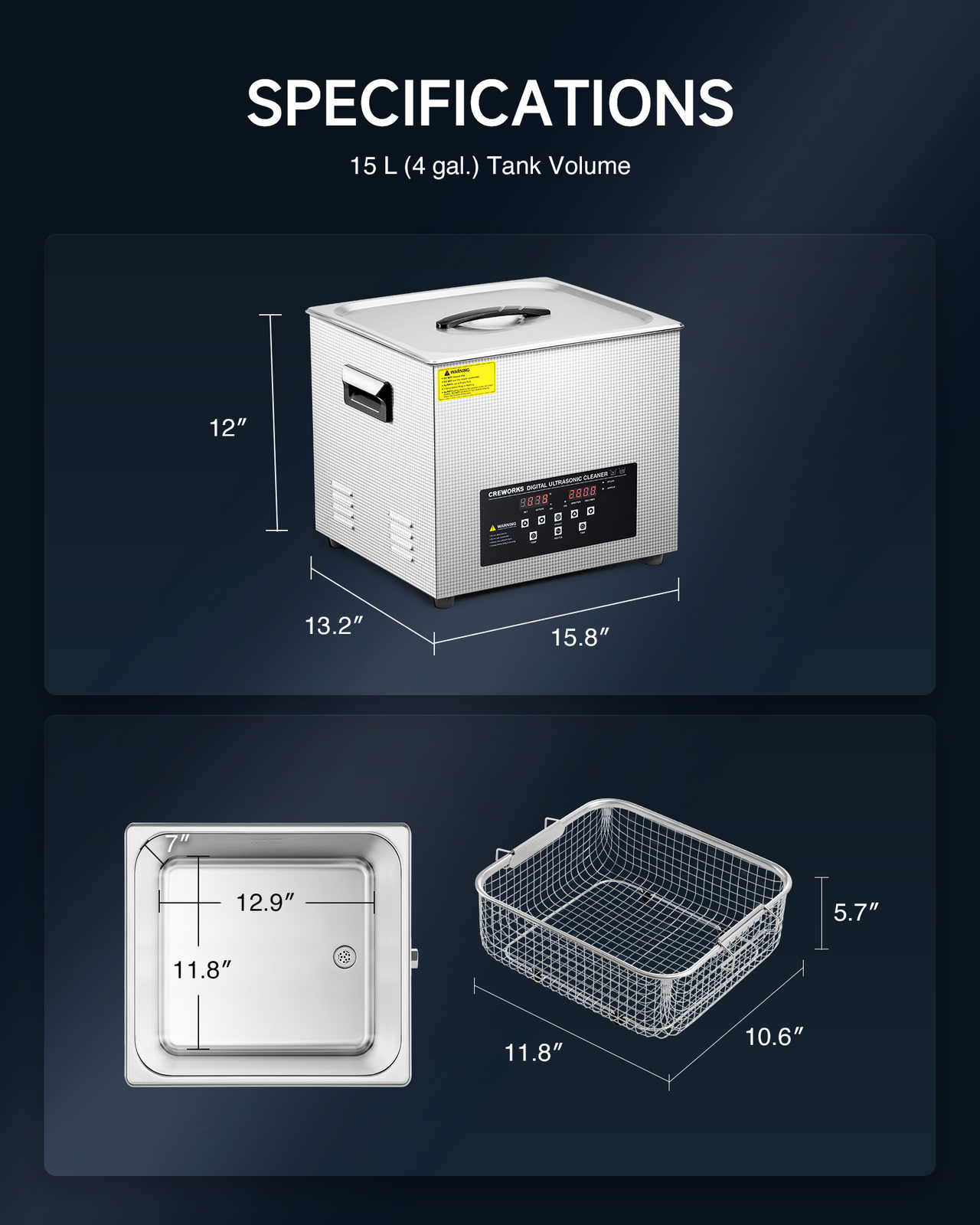 15L Ultrasonic Cleaner with 450W Heater 30min Timer for Auto Tools Machine Parts