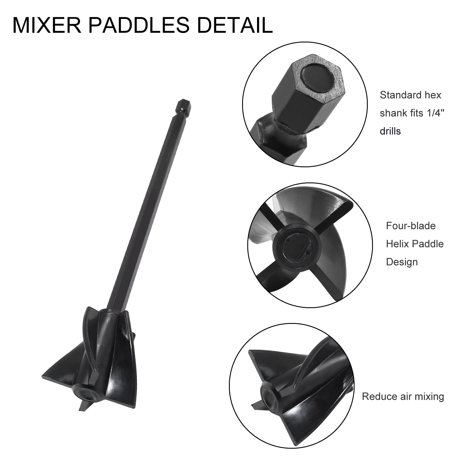 Litoexpe 4 Pcs Resin Mixer Paddles, Epoxy Paddle Attachment Black