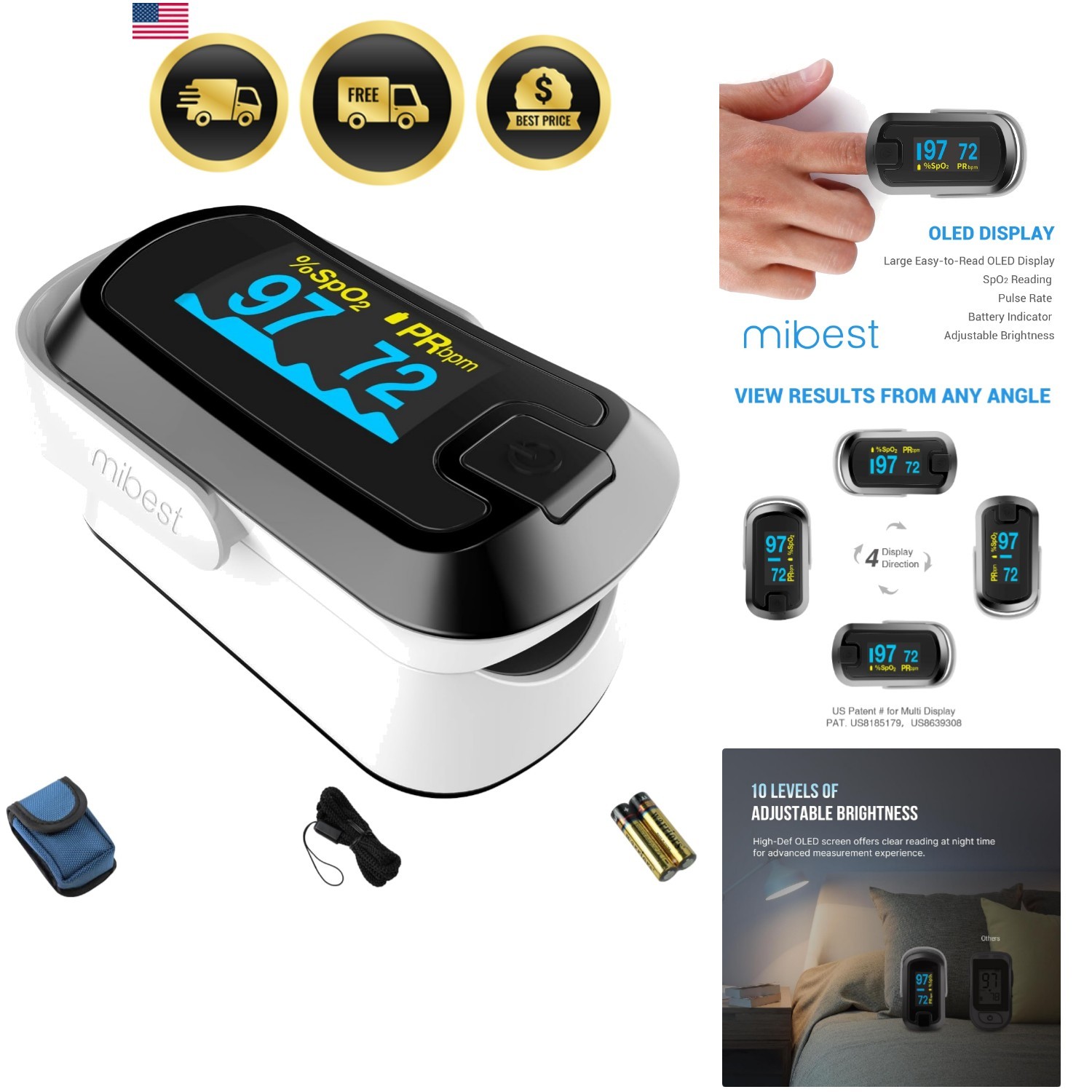 OLED Finger Pulse Oximeter, O2 Meter, Dual Color White/Black