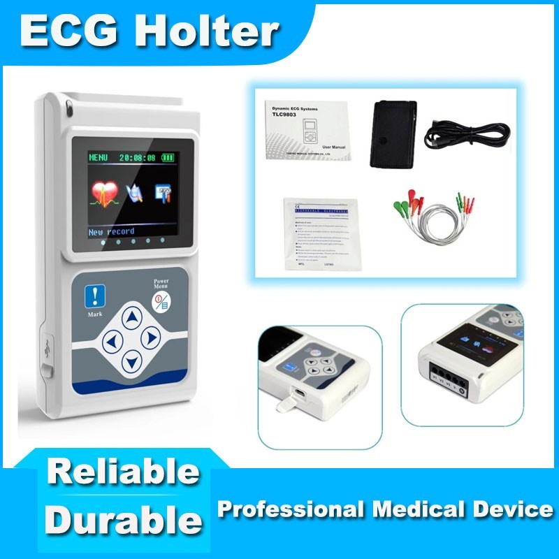 TLC9803 3-Channel 24H Dynamic ECG Holter Recorder, Free PC Software Included