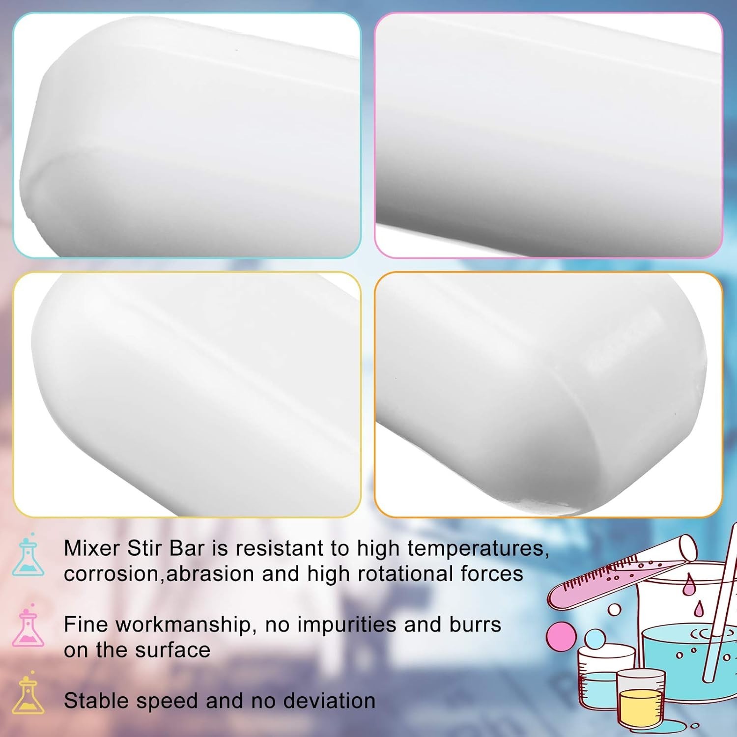 4 Pcs PTFE Magnetic Mixer Stirrer Bar, Mixing Plate Magnet Stick (30 mm/ 1.18″)