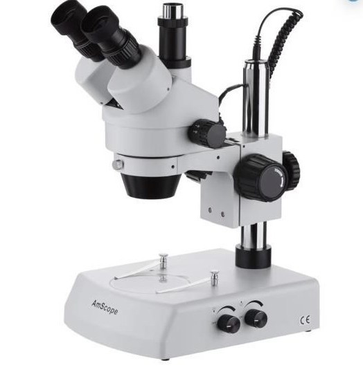 AmScope SM-2TZ 7X-45X Trinocular Stereo Zoom Microscope on Single Arm Boom Stand