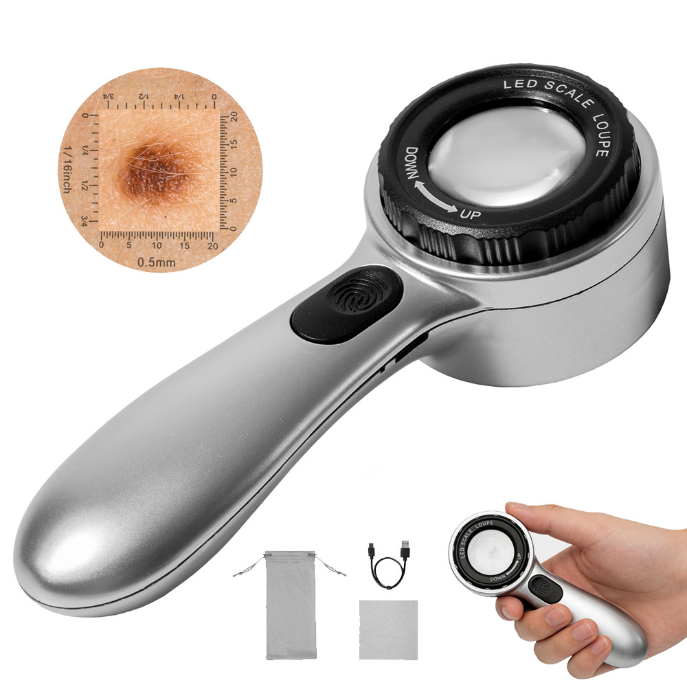 Portable dermatoscope, Handheld Skin Analyzer, 30x with 4 Lighting Effects