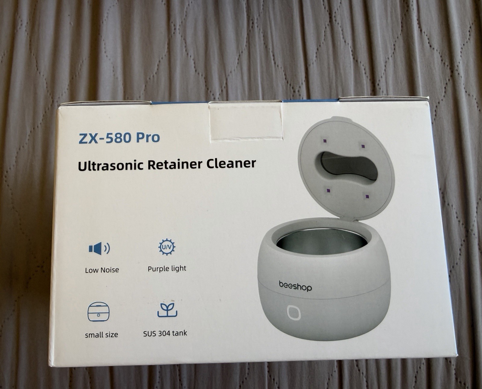 beeshop ZX-580 Pro Ultrasonic Cleaner Low Noise Purple Light SUS 304