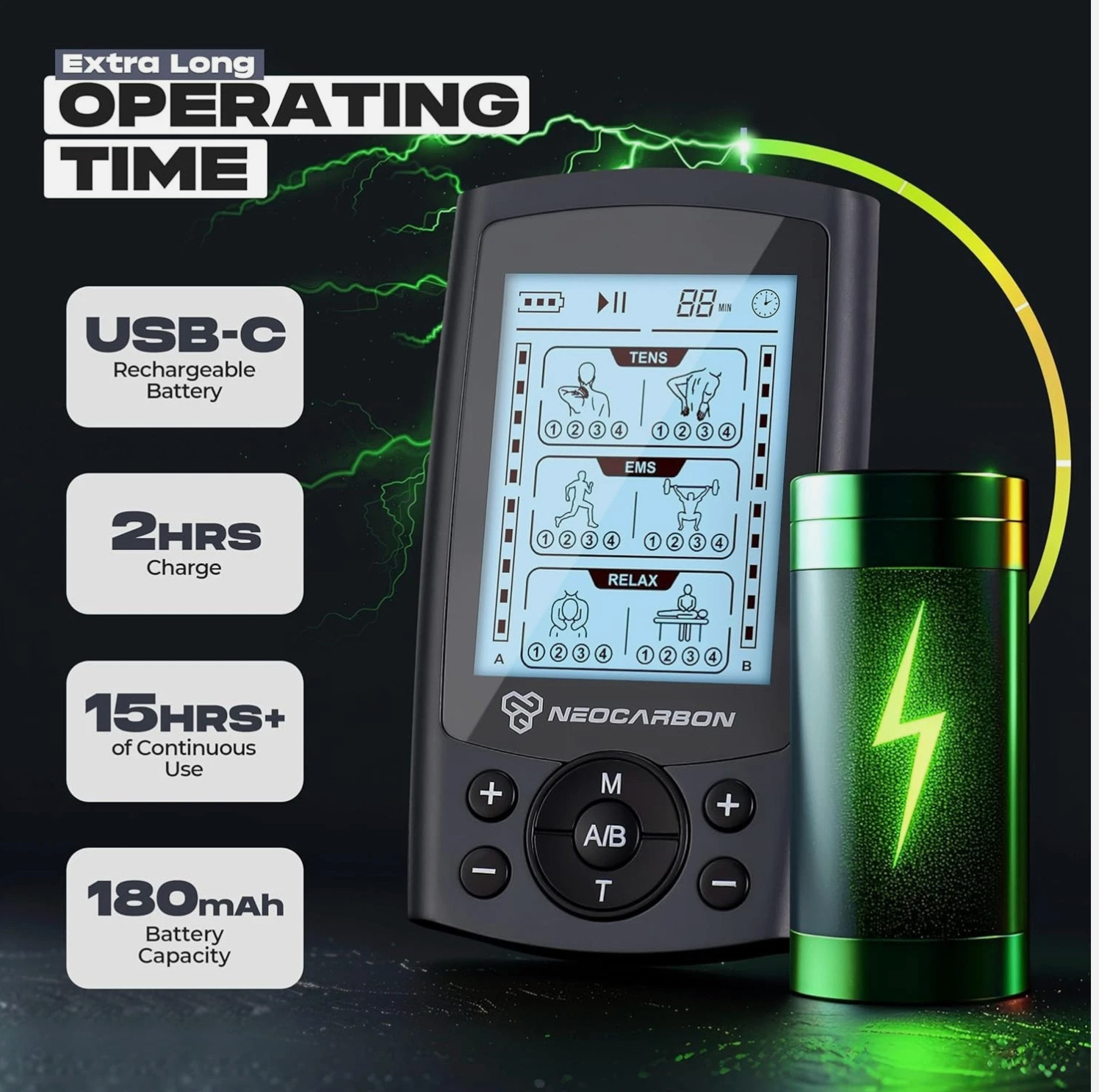 Neocarbon SM9126 TENS Unit Muscle Stimulator Pain Relief Device | New-SEALED