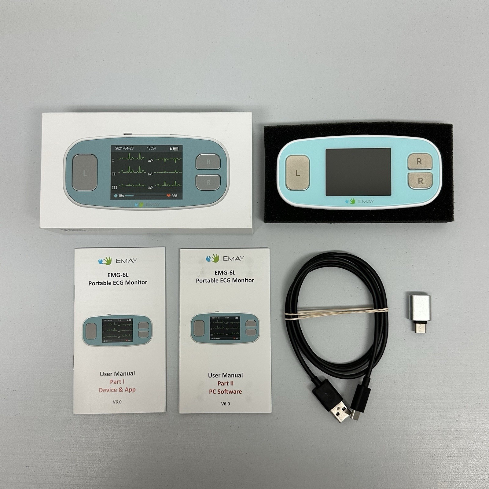 EMAY EMG-6L Portable ECG Monitor 6-Lead 6-Channel Handheld Digital USB