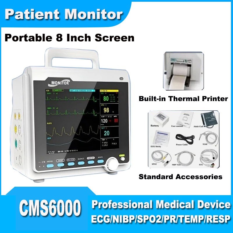 Multi-parameter Human Use Patient Monitor with 8″ Screen and Built-in Printer