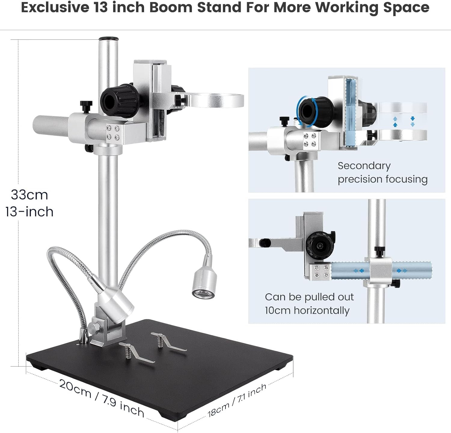 LM246MS 3 Lens 7 Inch HDMI Digital Microscope 2000X for Soldering with 13” Arm