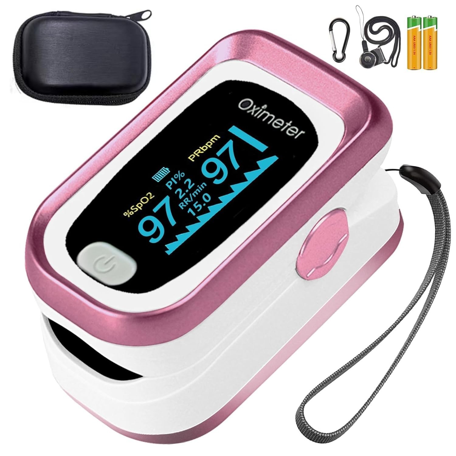 Splash Resistant Fingertip Oximeter with Real-Time SpO2 & Pulse Rate Display