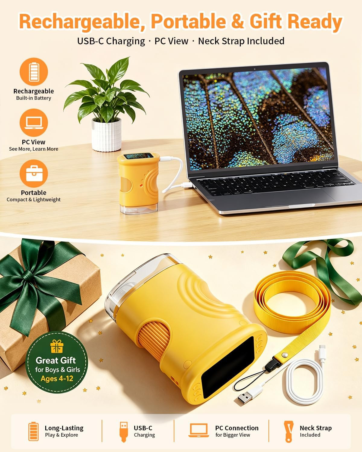 1000X Digital Handheld Microscope for Kids with 2.0″ IPS Screen, Outdoor Toys
