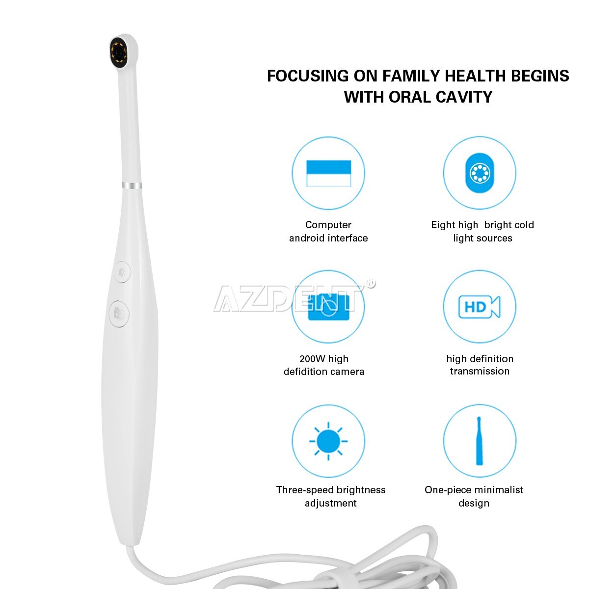 AZDENT Dental HD Intraoral Camera USB Digital Imaging Endoscope 8 LED Light