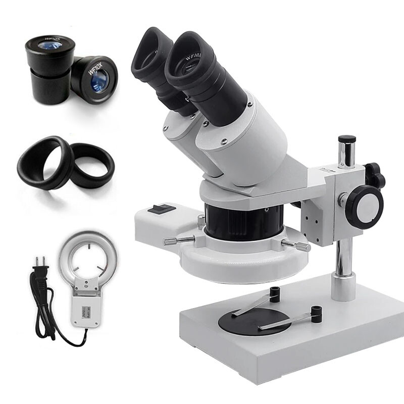 20X 40X Binocular Stereo Microscope w/ Ring Lamp for PCB Soldering Dissecting