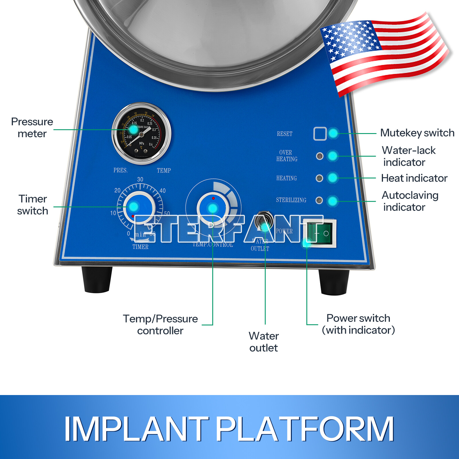ETERFANT 24L Dental Autoclave Steam Sterilizer/27L Surgical UV Sterilizer+Trays