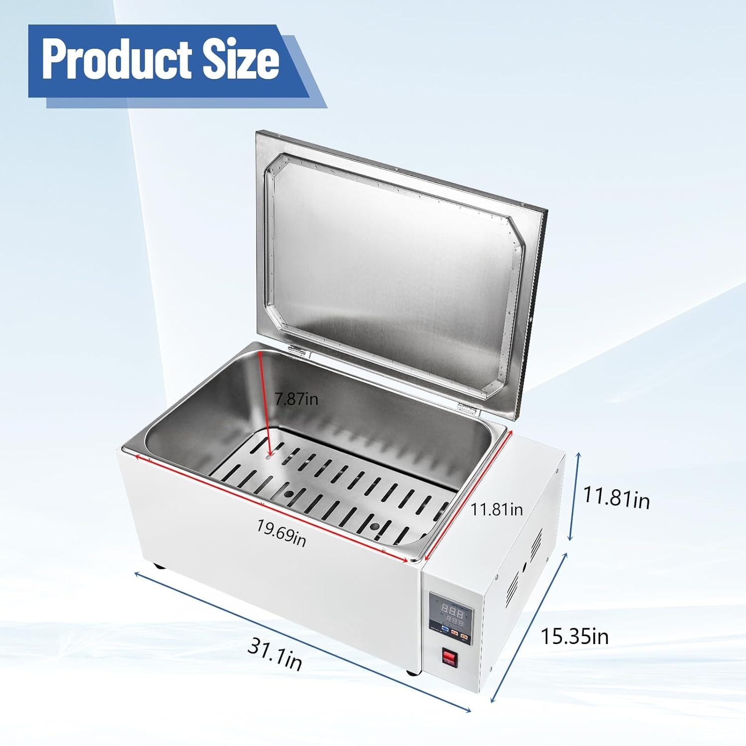 Lab Water Bath 30L w/ Digital Control &Timer RT-99.9℃ Range 304 Stainless Steel