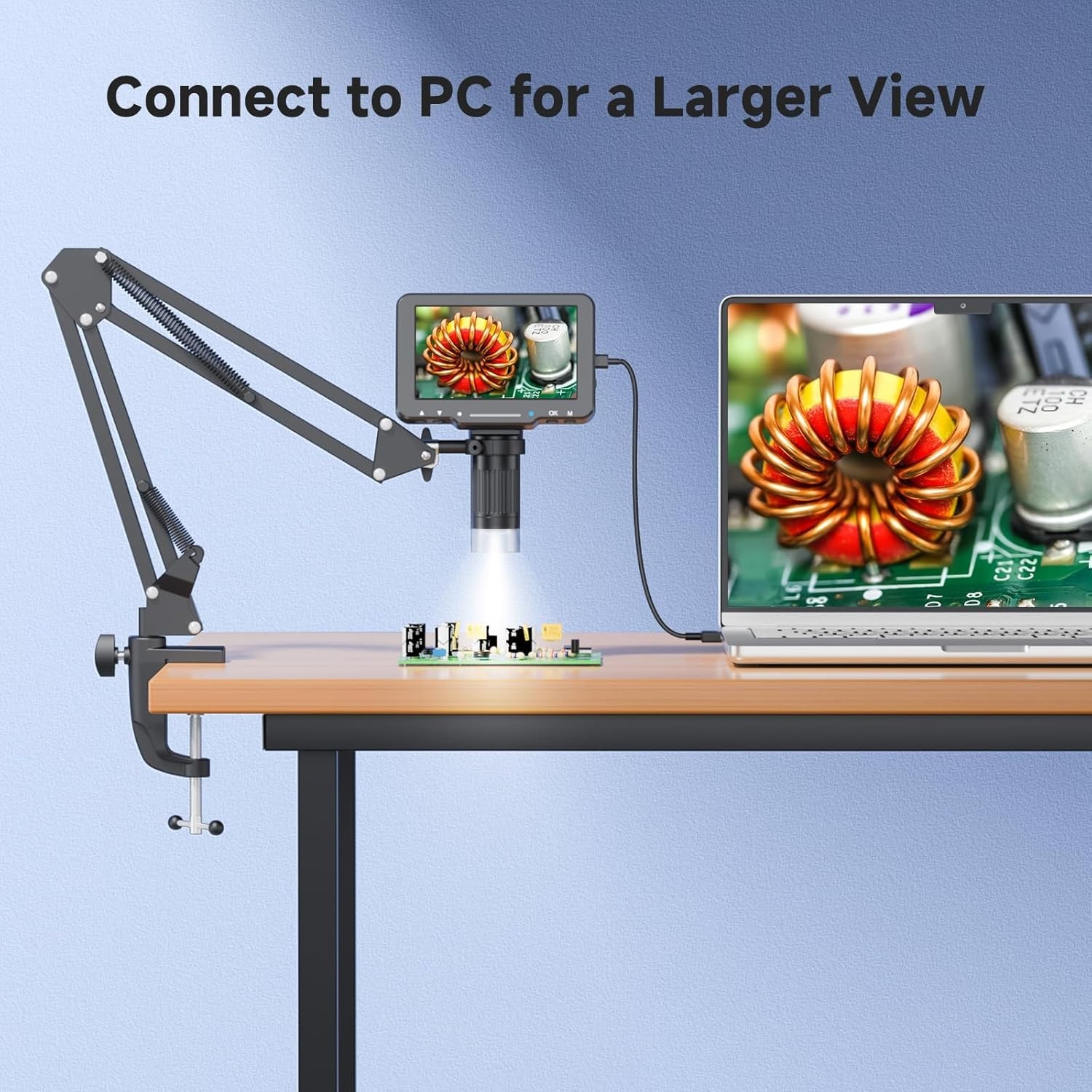 5″ LCD Digital Microscope 1000X Soldering Electronics Repair 1080P PC