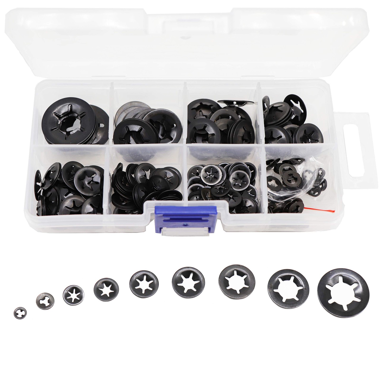 260pcs[9 Sizes] Black Starlock M2, M2.5, M3, M4, M5, M6, M8, M10, M12,