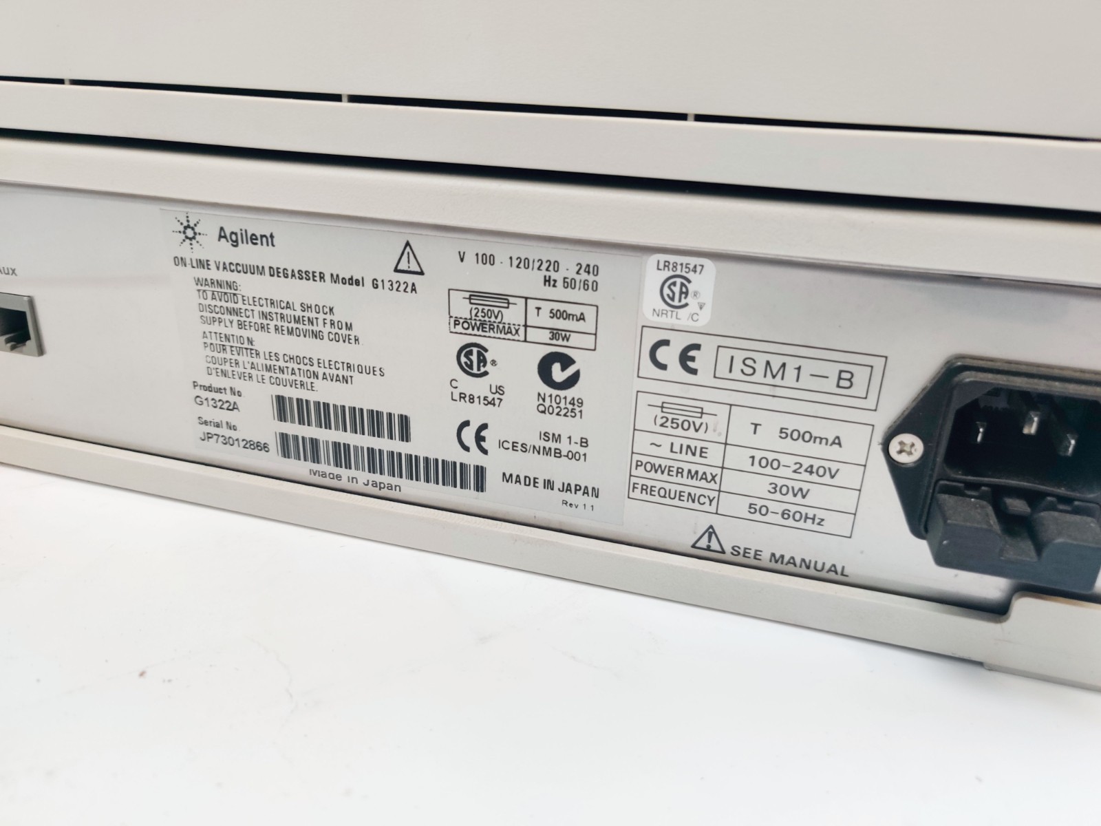 Agilent G1322A On-Line Vacuum Degasser 4-CH w Lid & Tray 1100 HPLC
