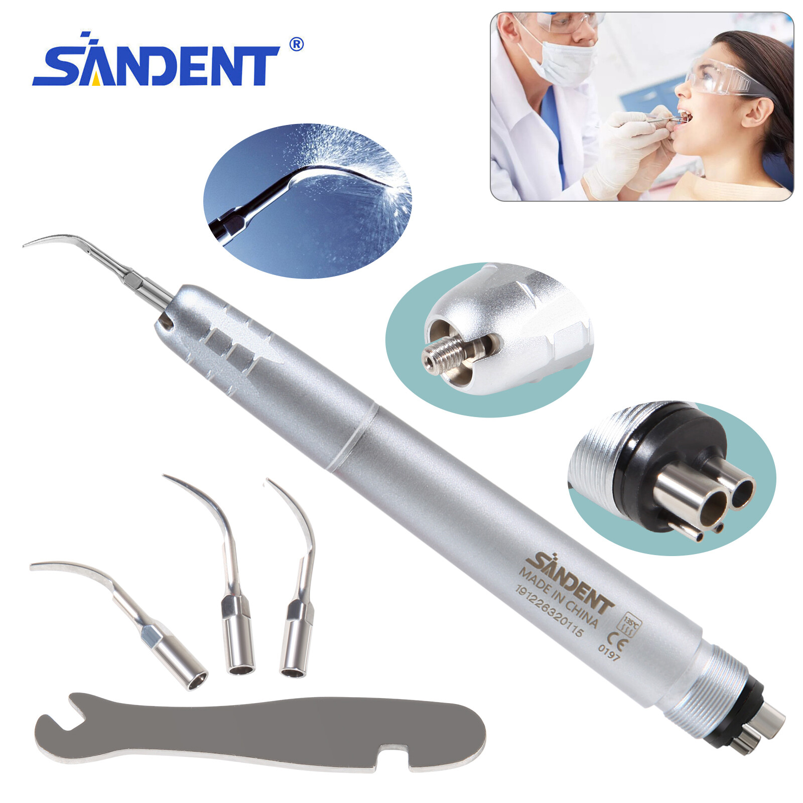 Dental Ultrasonic Air Perio Scaler Handpiece Hygienist 2 & 4-Holes 3 Tips 4H