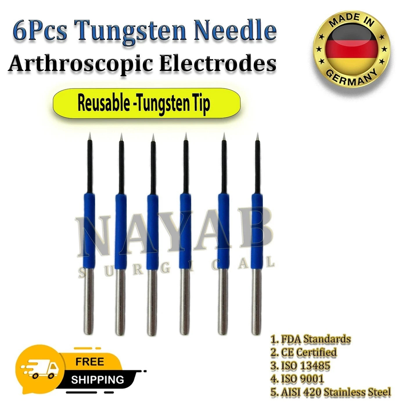 6Pcs Tungsten Needle Arthroscopic Electrodes Electrosurgical Cautery Tips 55mm