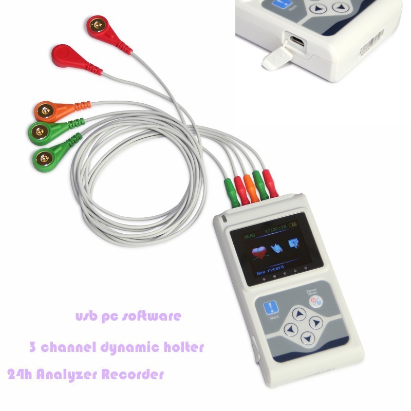 Handheld Digital 3 Channel ECG Holter 24H Analyzer Recorder USB PC Software