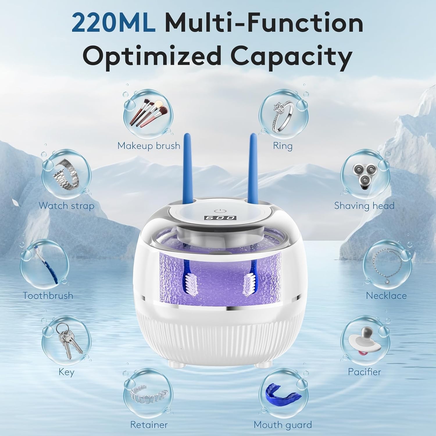 Compact Ultrasonic Cleaner with Touch Control & Auto Shutoff for Safe Cleaning