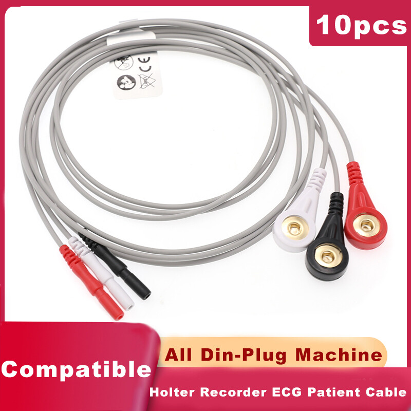 10Pcs 3-lead ECG EKG Cable Leadwire Snap Din 1.5mm Type AHA Leadwire 0.9m 3ft