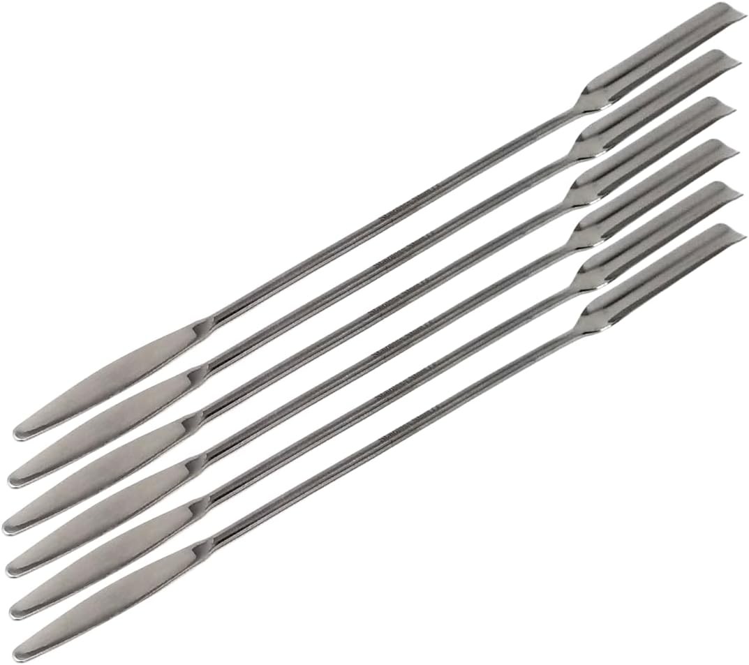 6Pcs Lab Spatula 2-in-1 Semi-Micro Shovel/Tapered Flat Arrow Stainless Steel 9″