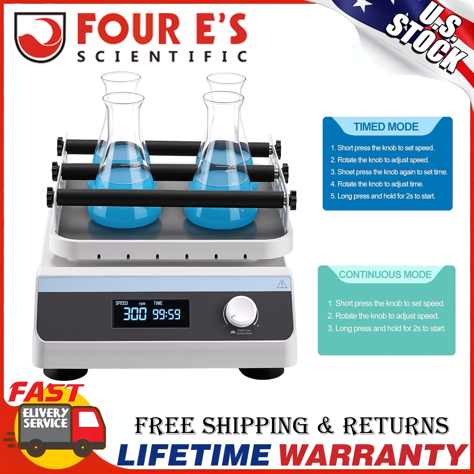 Orbital Shaker Lab Mixer with 20mm Amplitude, 40-300rpm Adjustable Speed Timer