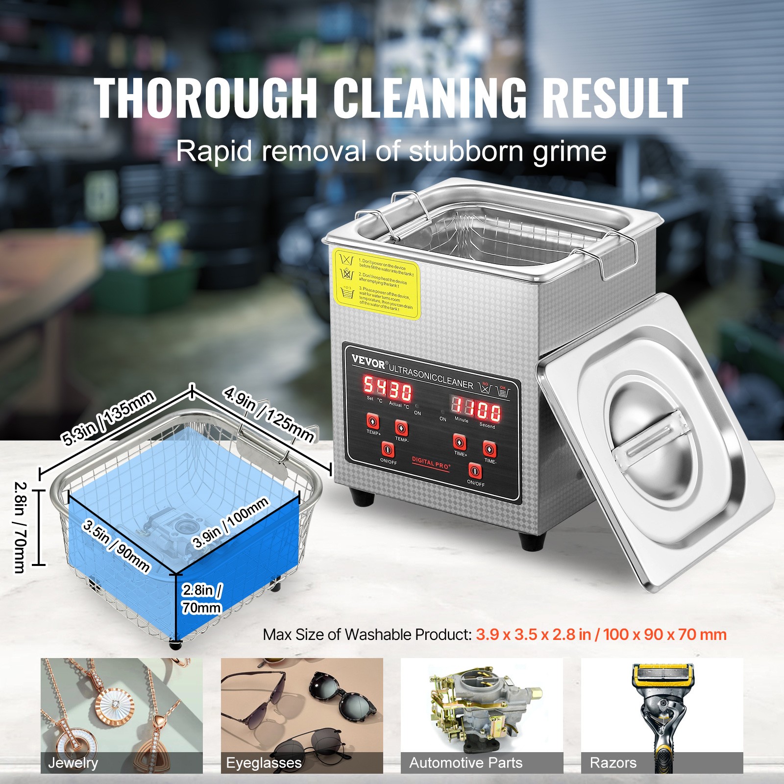 VEVOR 2L Ultrasonic Cleaner with Timer Heating Machine Digital Sonic Cleaner