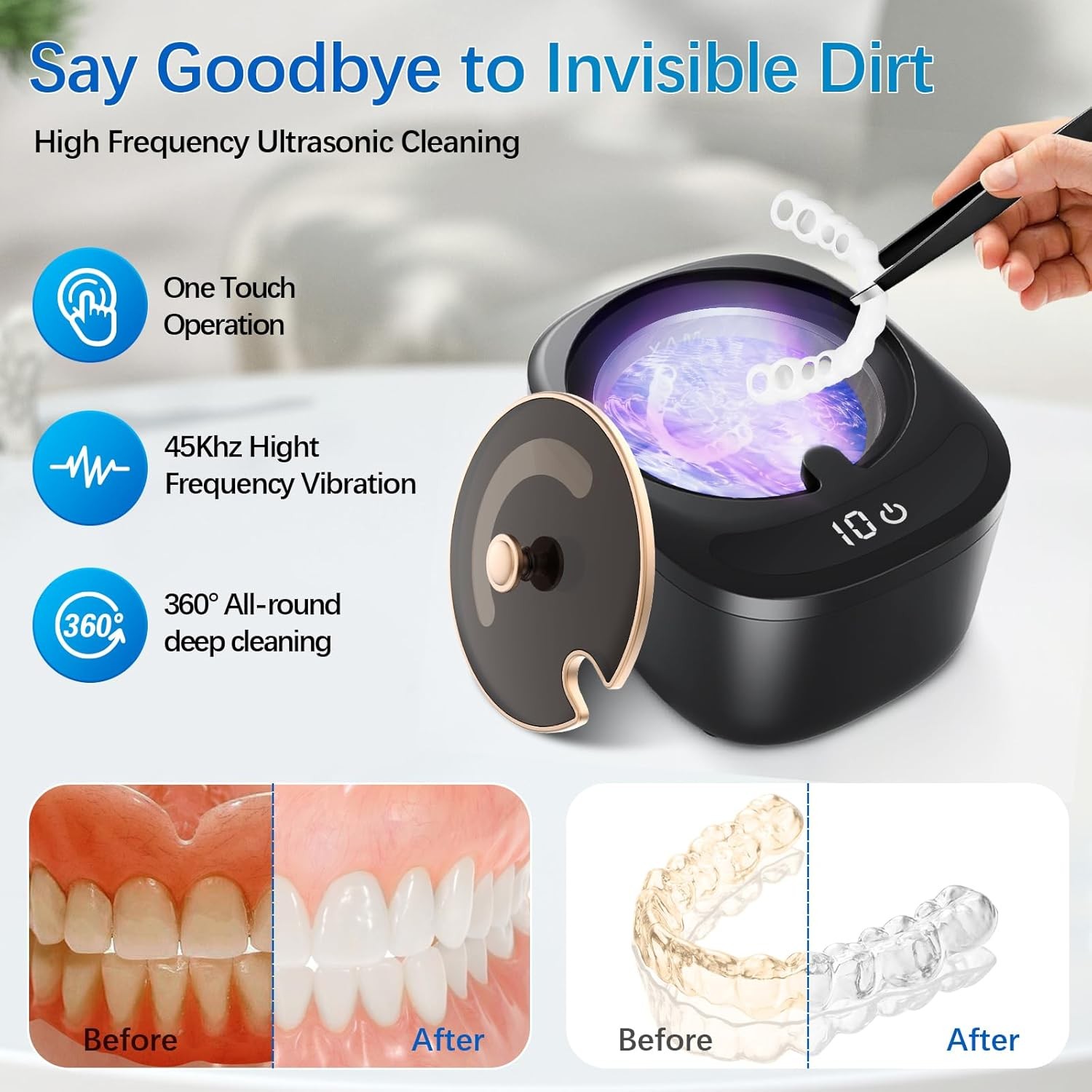 Ultrasonic Retainer Cleaner Machine – 45kHz LED Light