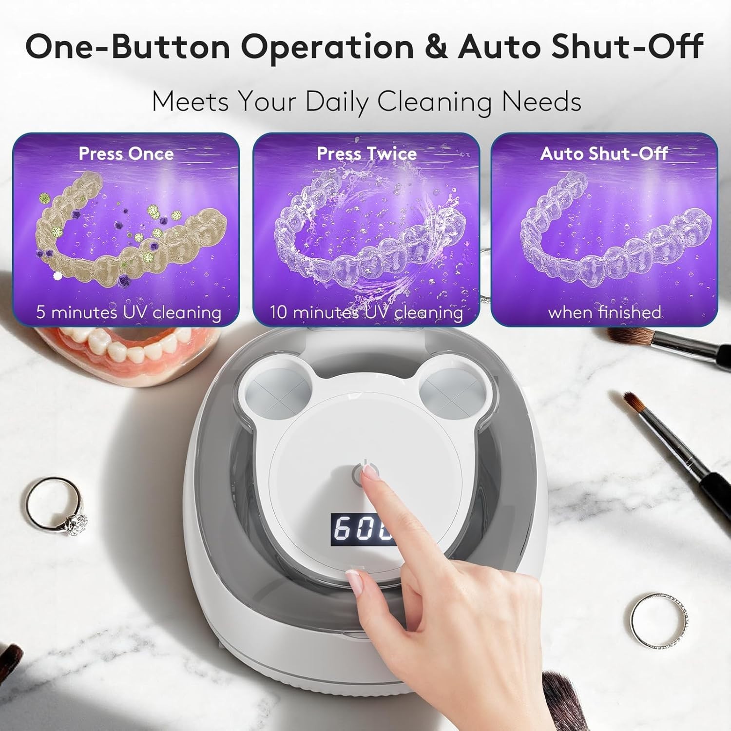 Compact Ultrasonic Cleaner with Touch Control & Auto Shutoff for Safe Cleaning