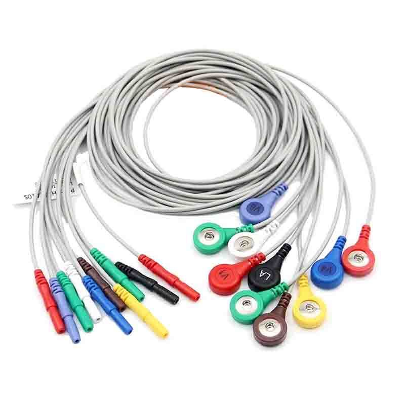 10Pcs 10 Leads ECG Leadwire Snap Holter Recorder ECG Patient Cable TPU DIN 1.5mm