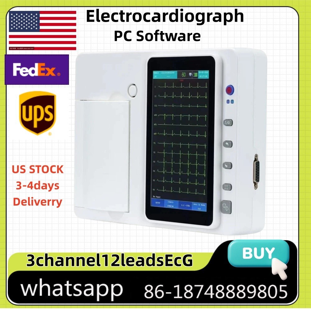 3 Channel 12 Lead 7 Inch Touch Screen ECG EKG Machine With PC software New 2026