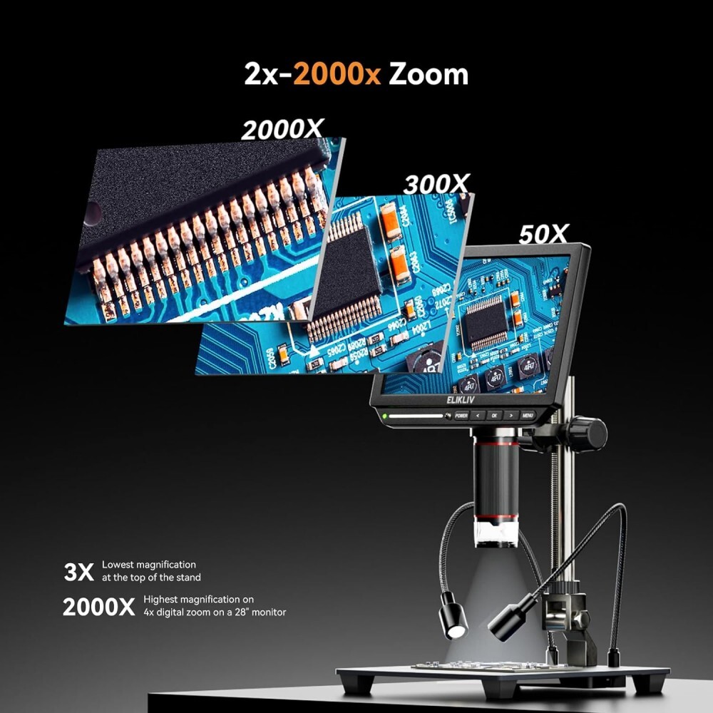 Elikliv 4K LCD Digital Microscope Coin Microscope 2000X 52MP HDMI & USB Welding