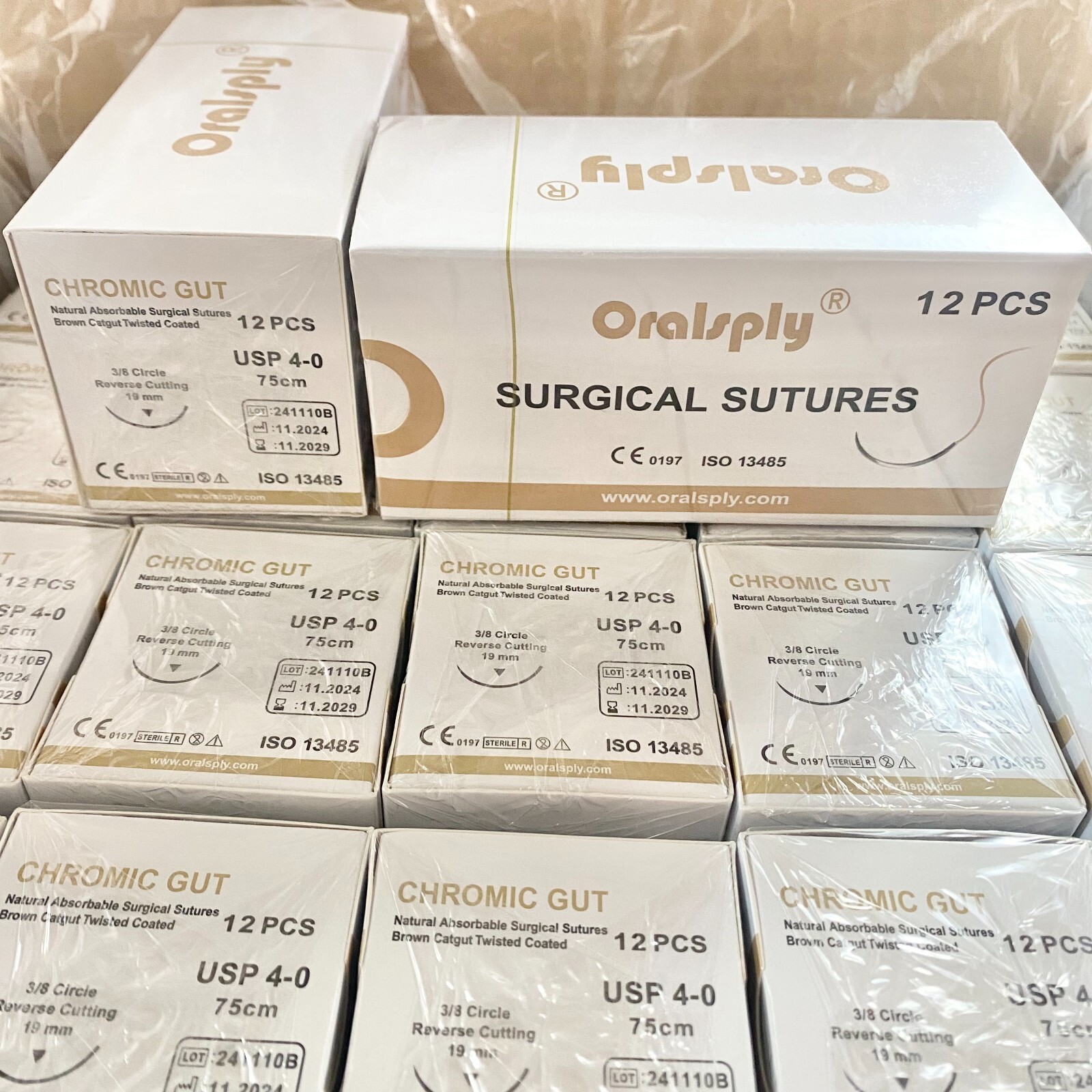 6 Boxes USP 4-0 CHROMIC GUT Absorbable Dental Surgical Suture 3/8 Needle Sterile