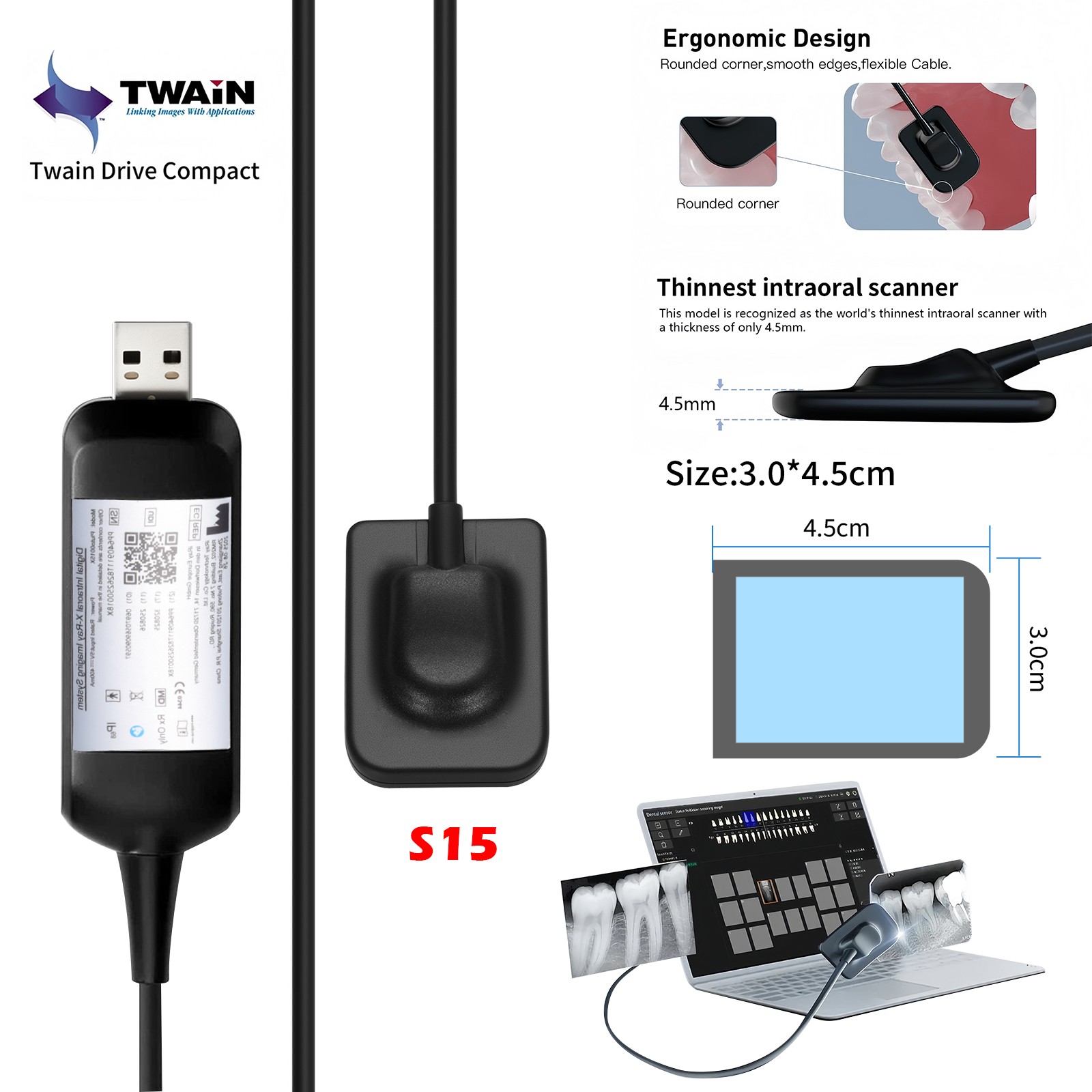 Size 1.5 Dental ray X Image System Digital Rayos Sensor Fit TWAIN Drive +Holder