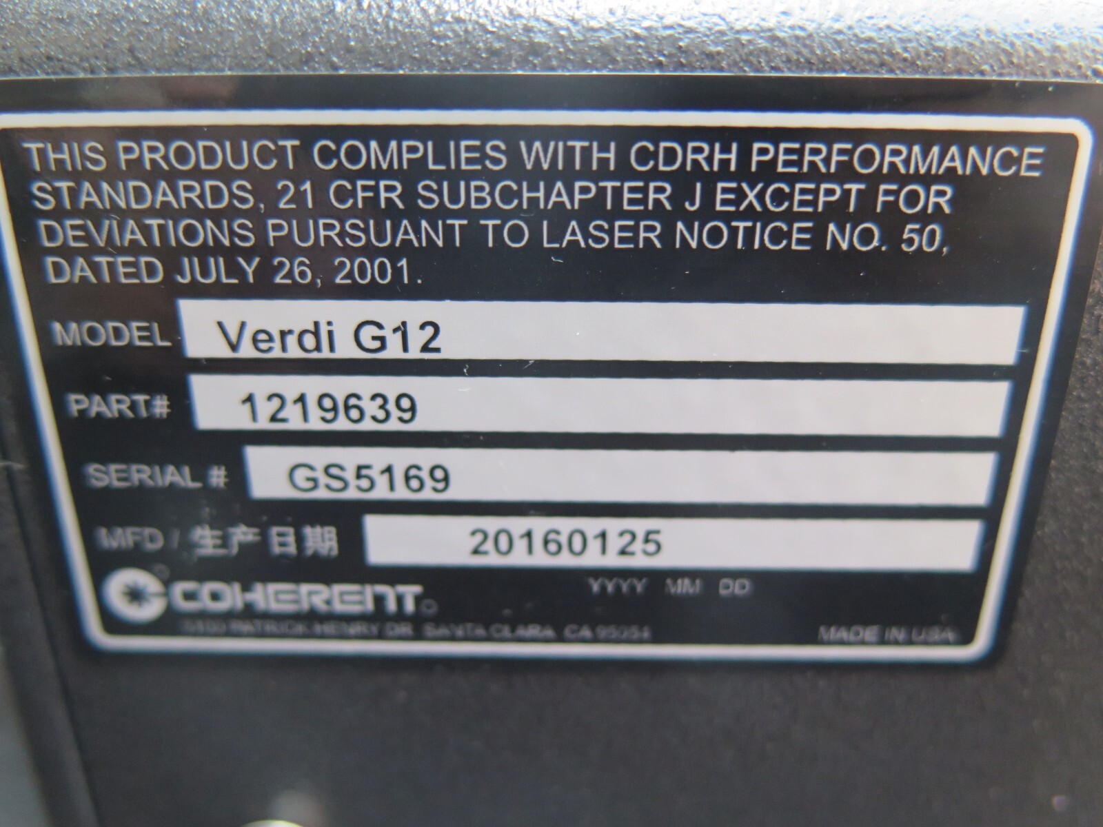Coherent Verdi G12 With Power Supply 1222934 (12W)