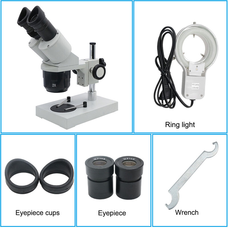 20X 40X Binocular Stereo Microscope w/ Ring Lamp for PCB Soldering Dissecting