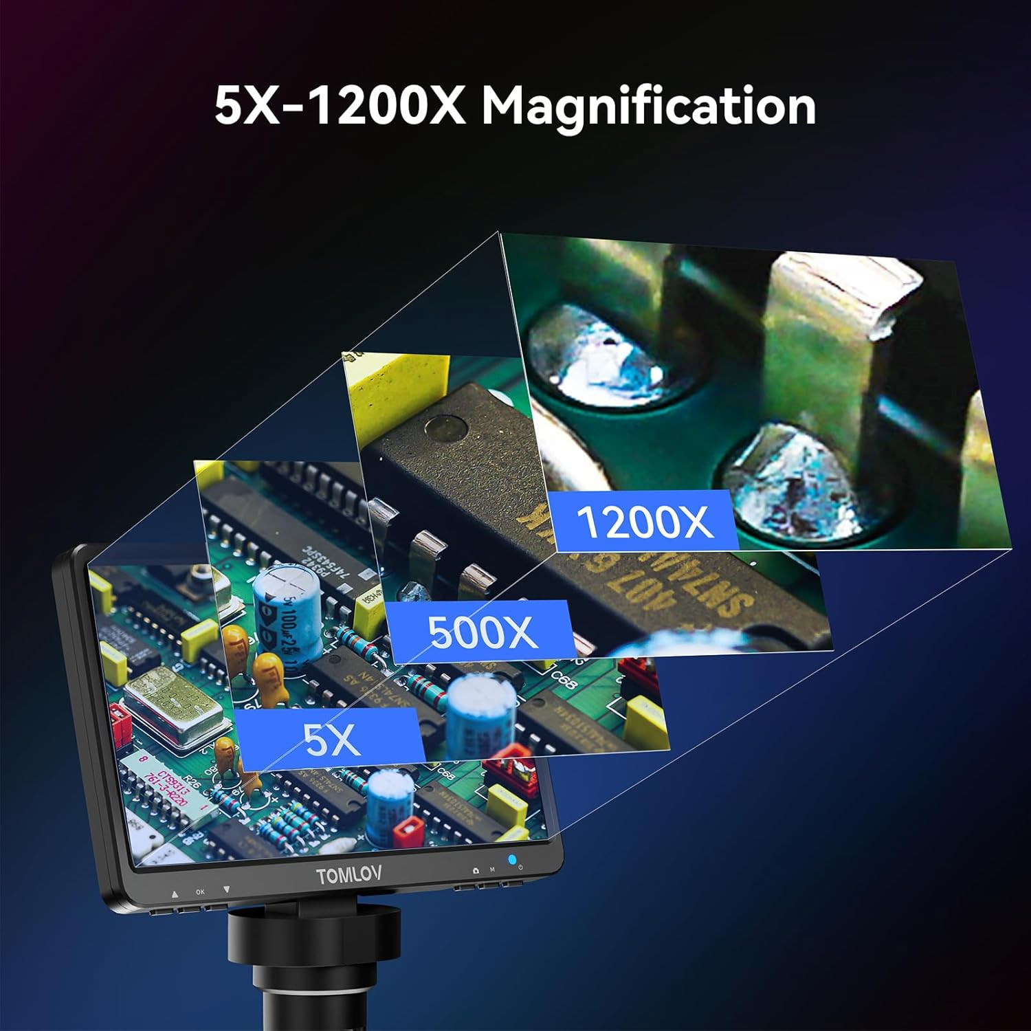 DM9B 7″ Digital Microscope: 1080P 1200X Coin Microscope Magnifier, 12MP