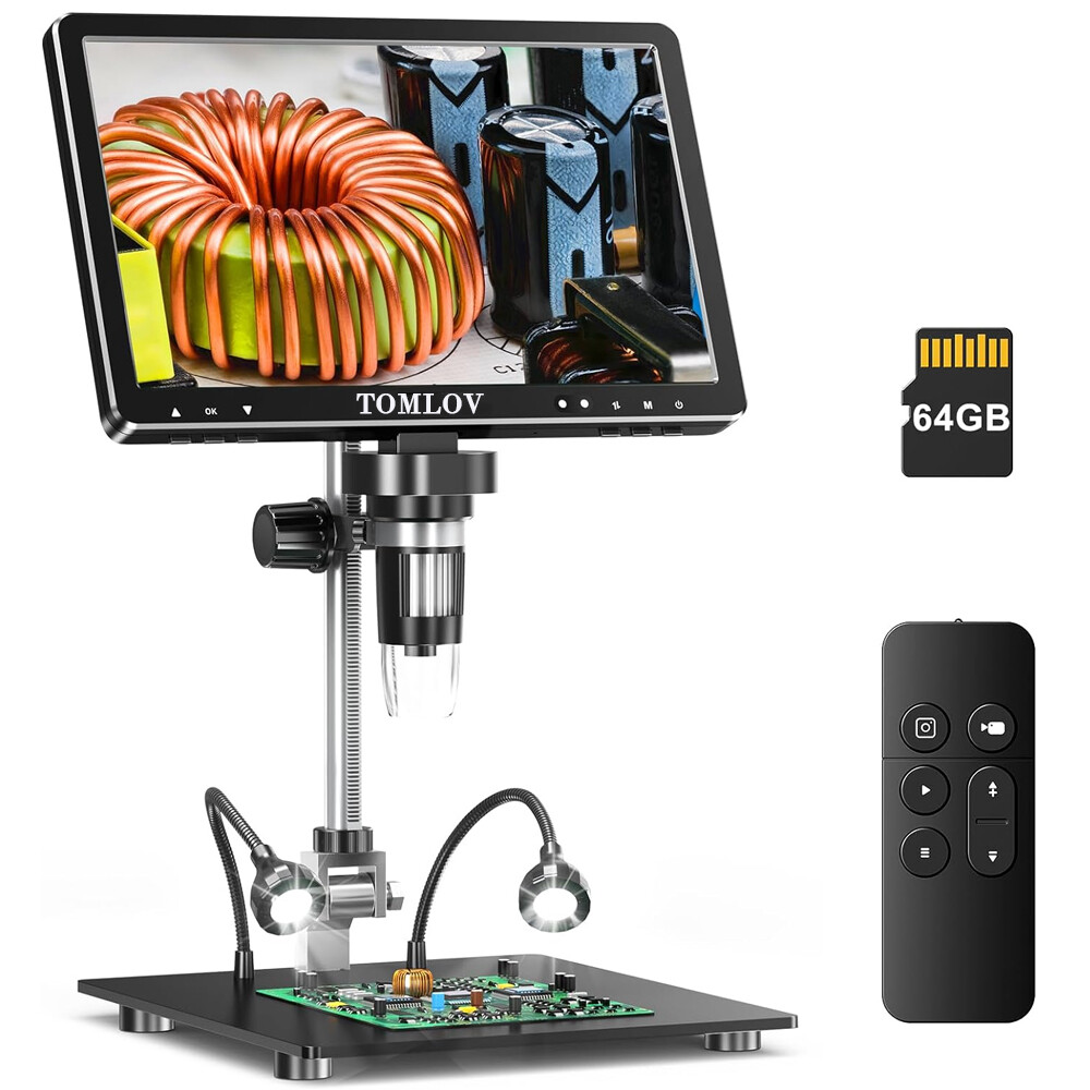 TOMLOV DM9 Max 10.1″ IPS HDMI Digital Microscope 1500X 20MP Soldering Microscope