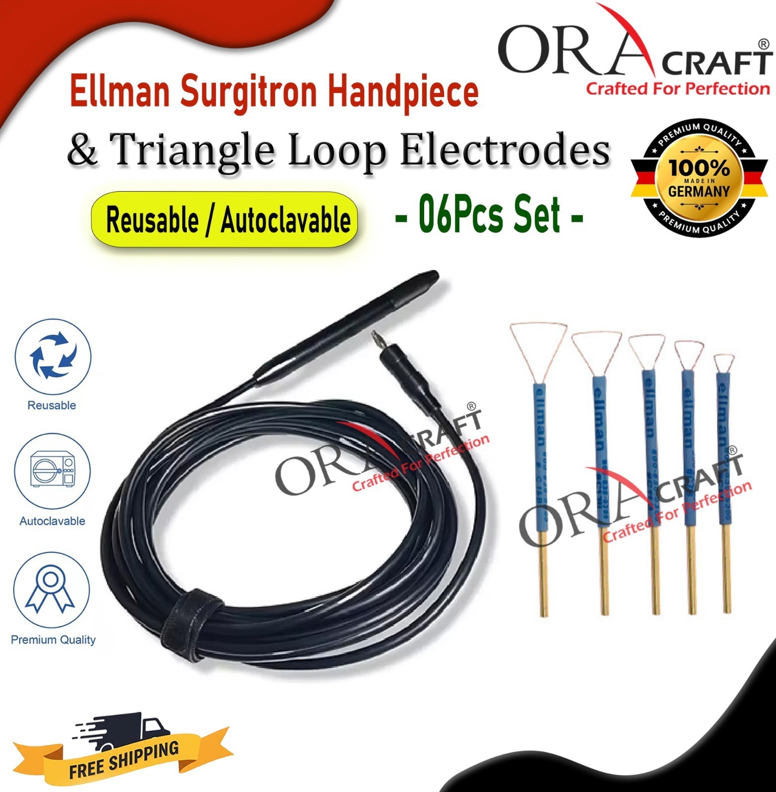 Ellman Surgitron Handpiece with Triangle Loop Electrodes 6Pcs Autoclavable Set