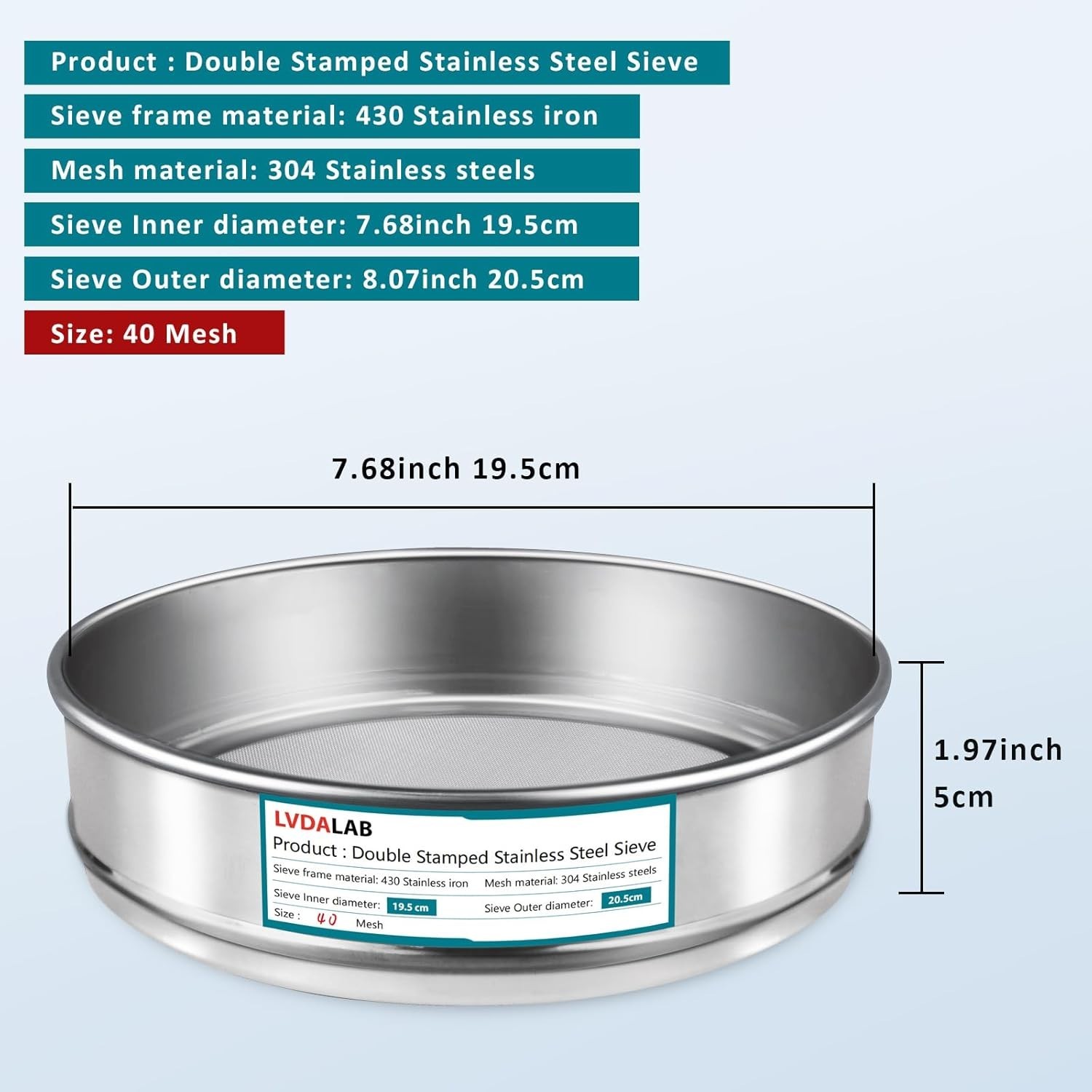 304 Stainless Steel Lab Sieve 40 Mesh 0.45mm Diameter Sieves for Industry