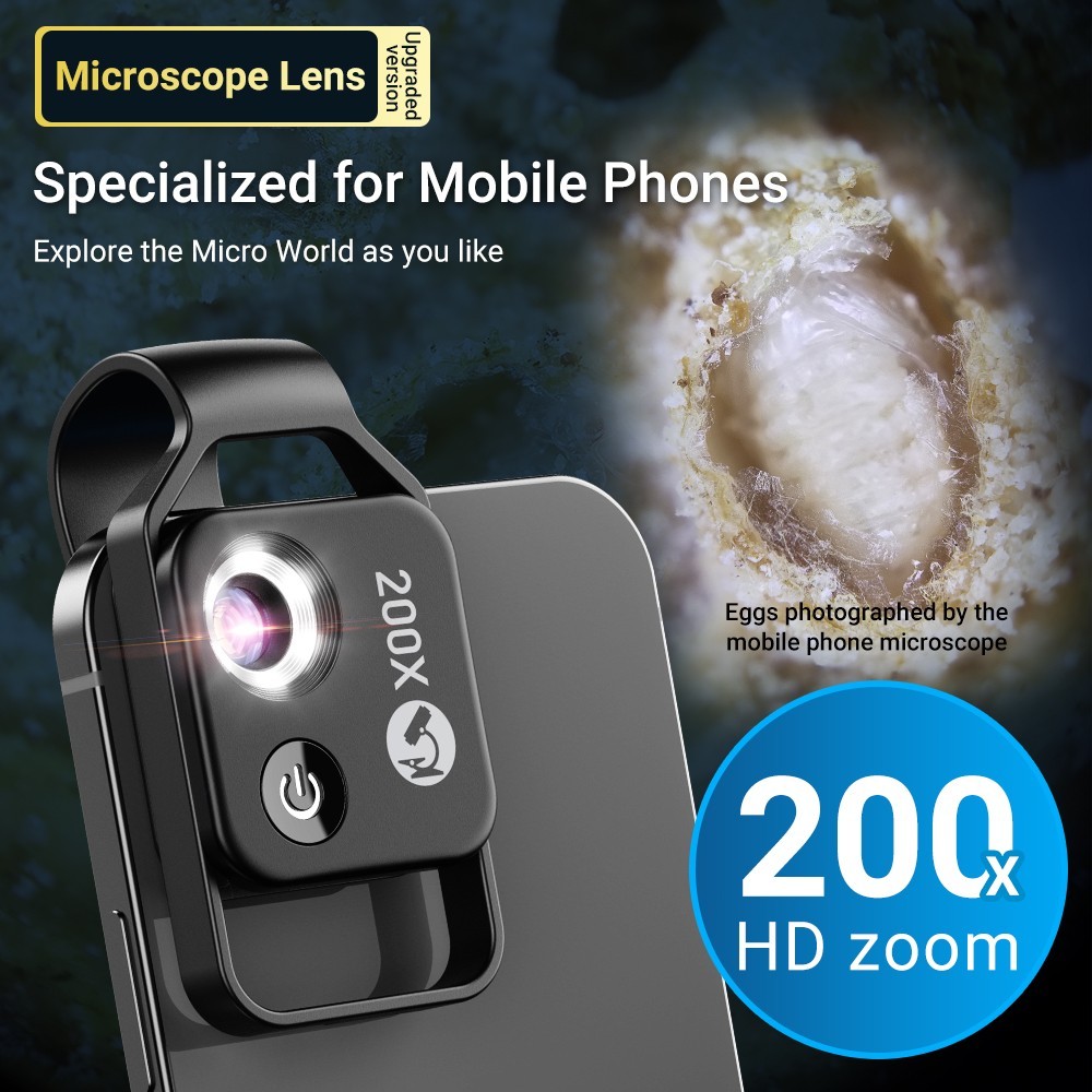 NEW 200x Clip-On Lens for Android iPhone Phone Magnification Microscope with LED