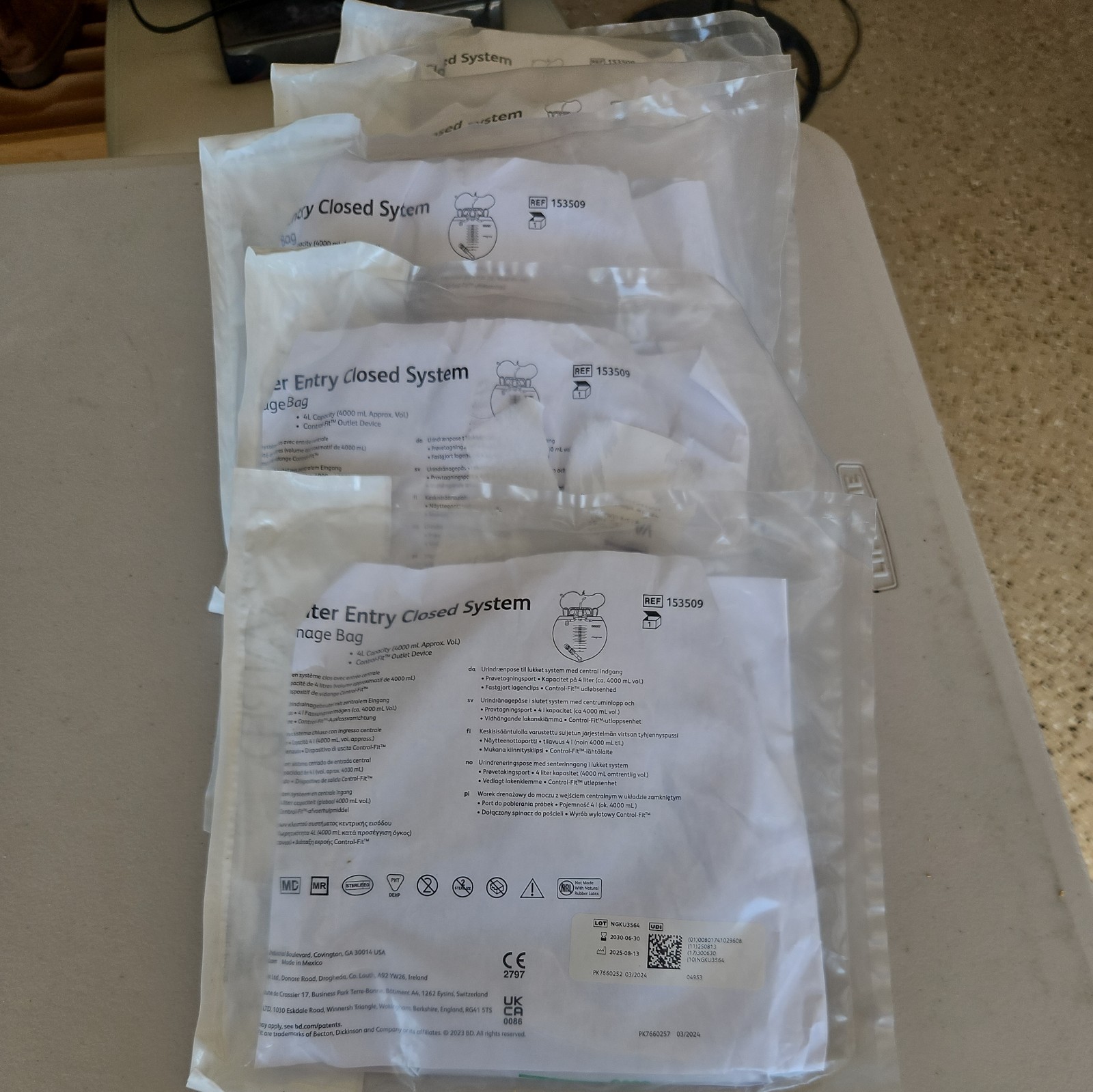 5 Bard 153509 Closed System Bags (EXP06/30/2030) as One Lot. A