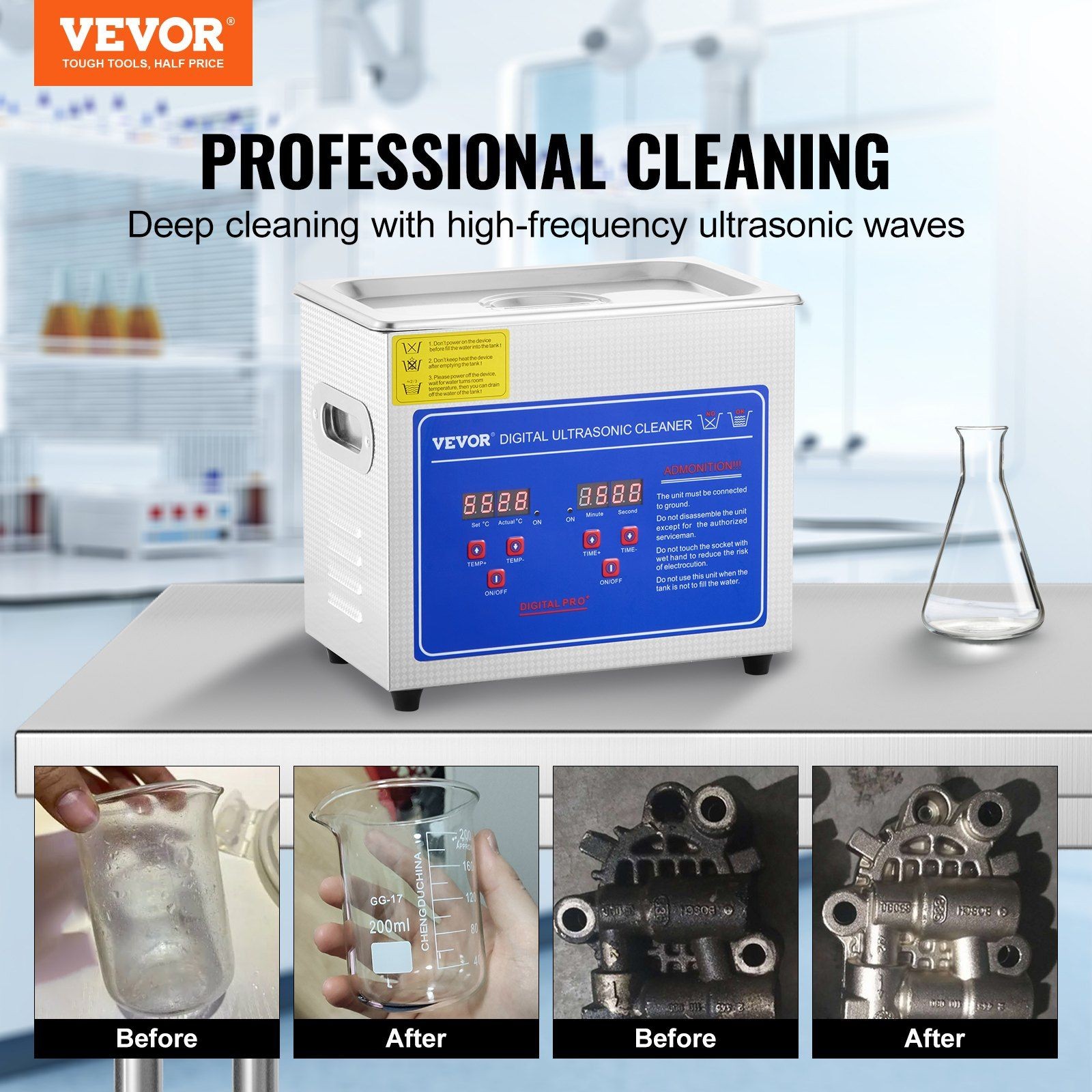 SUS304 Steel 3L 40kHz Ultrasonic Cleaner with Heater Digital Interface
